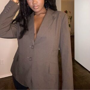 Suzy Shier double-breasted Chocolate Brown Tailored Blazer – oversized suit